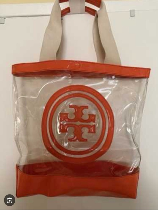 Tory Burch Handbags - Tory Burch Clear PVC Tote with Orange Trim and Logo